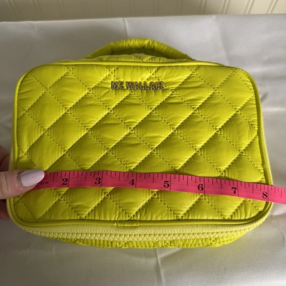 MZ WALLACE Zip Round Organizer Quilted Nylon Pouch Makeup Bag Travel Lime Green